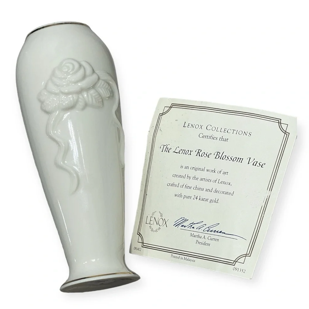 Vintage Lenox Rose Blossom Bud Vase 24K Gold Trim Fine China w/ Certificate